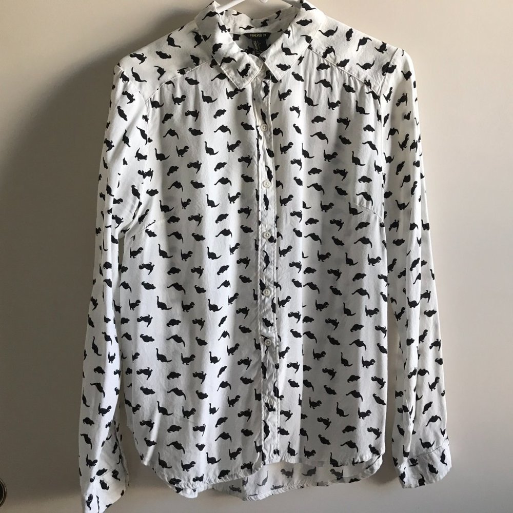 Forever 21 Long Sleeve Button Up Dinosaur Blouse